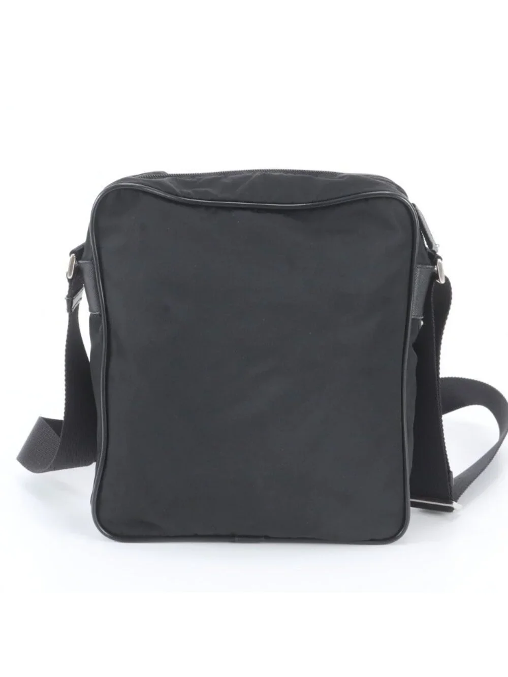 Prada Tessuto Nylon Triangle Logo Leather Shoulder Bag Crossbody Black